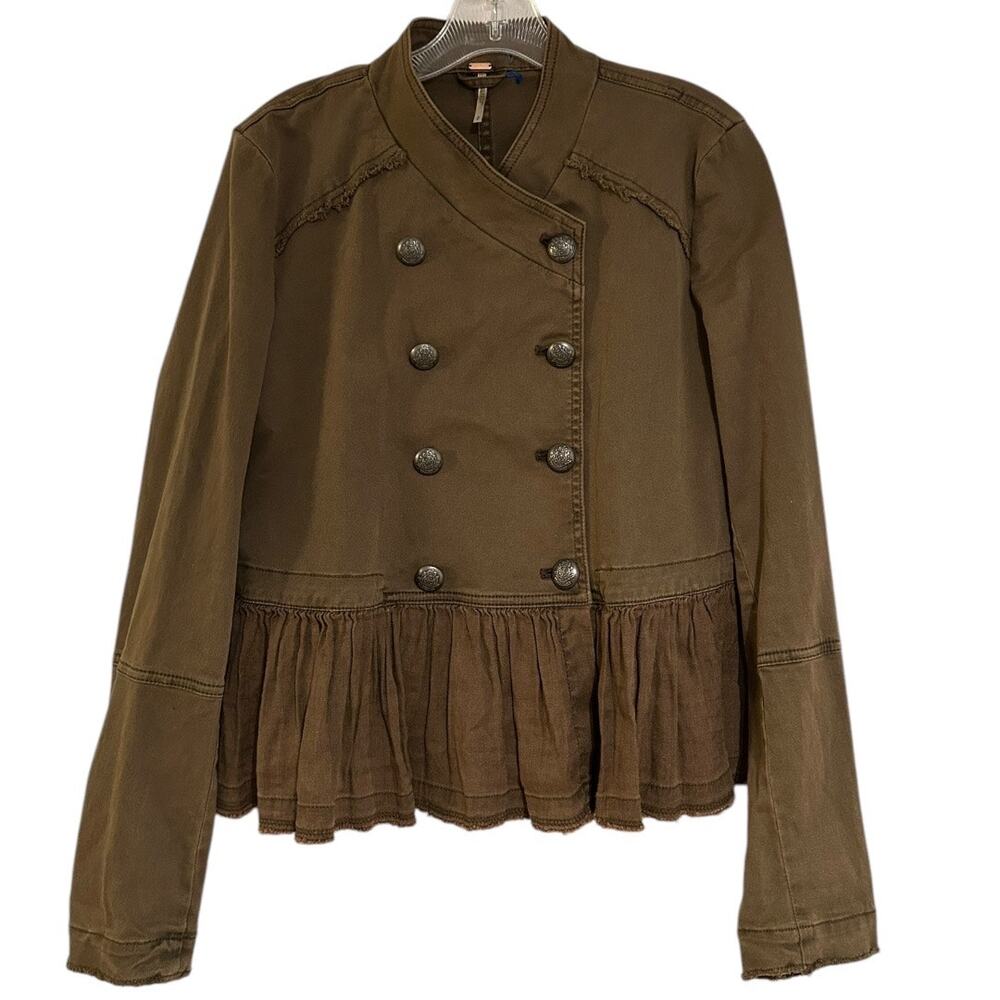 Free People Olive Green Military Peplum Button Jacket